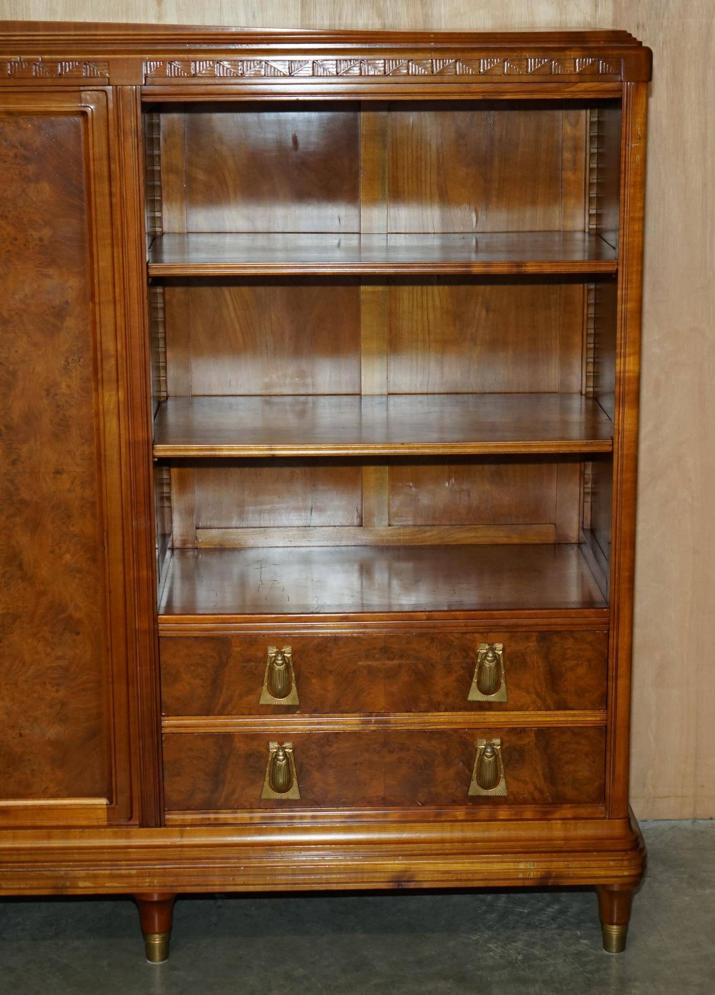 Art Nouveau library in burr walnut by Léon Jallot