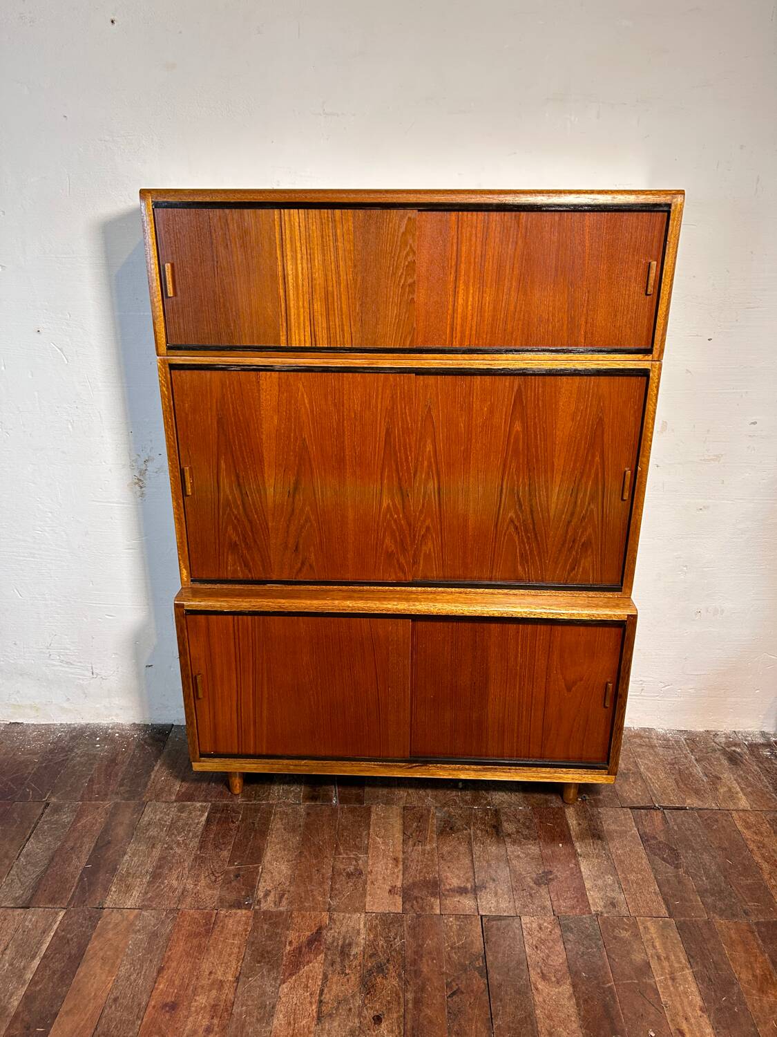 Mid century retro vintage teak stacking bookcase