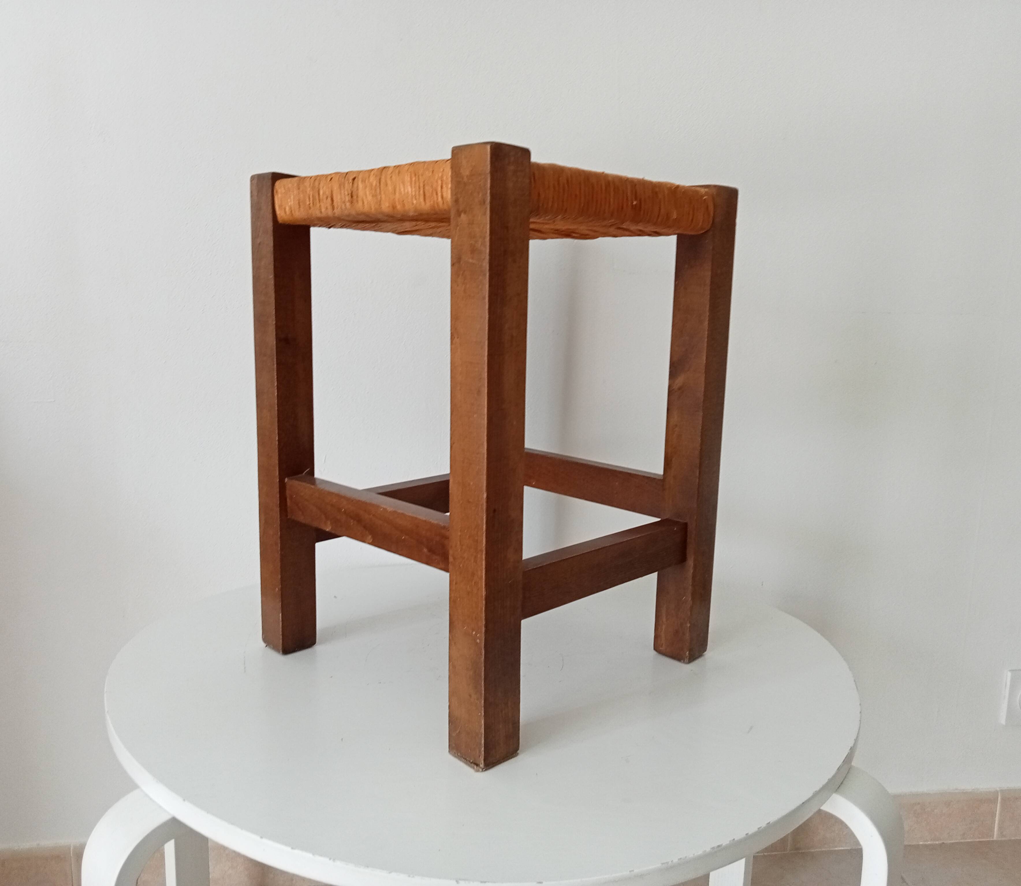 Antique solid oak stool Mountain Chalet