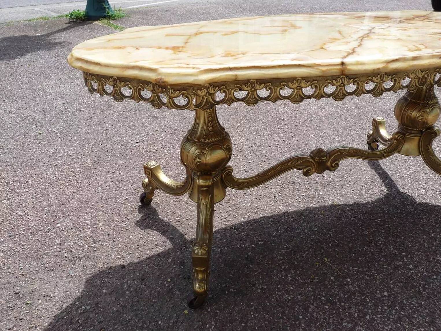 Coffee table in bronze brass and Fratelli Orsenigo marble