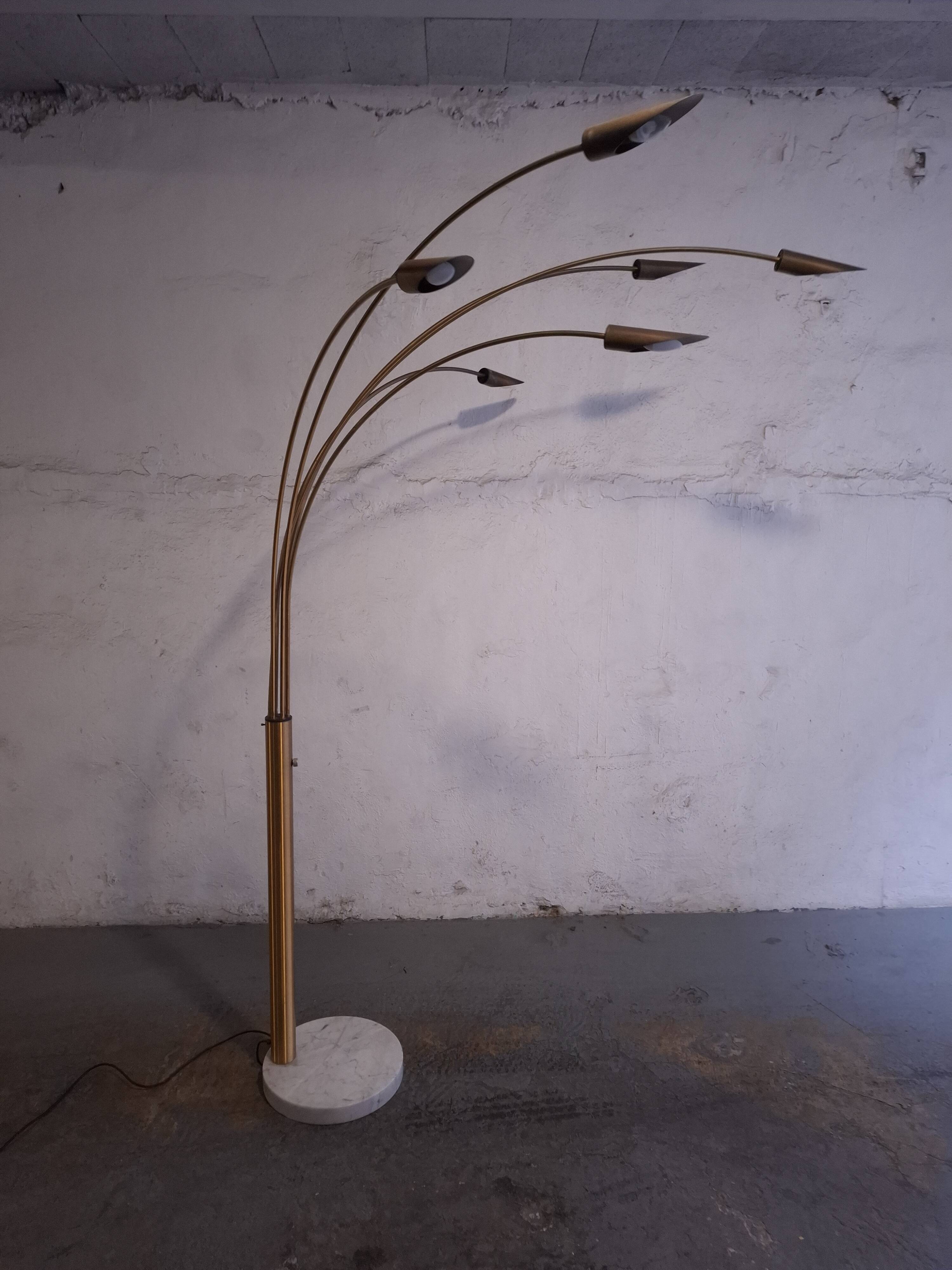 Arc floor lamp 6 branches 70's, italy