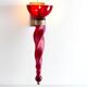 Pair of 62 cm murano torchere wall lights in red tinted glass and brass
