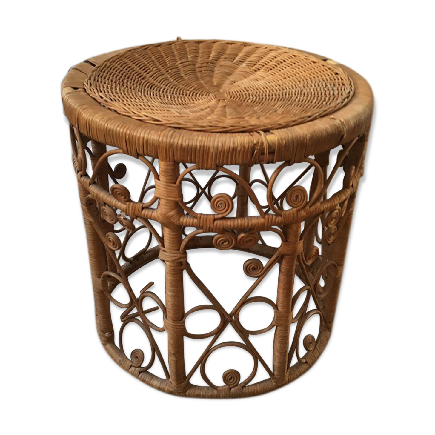 Peacock vintage rattan side table