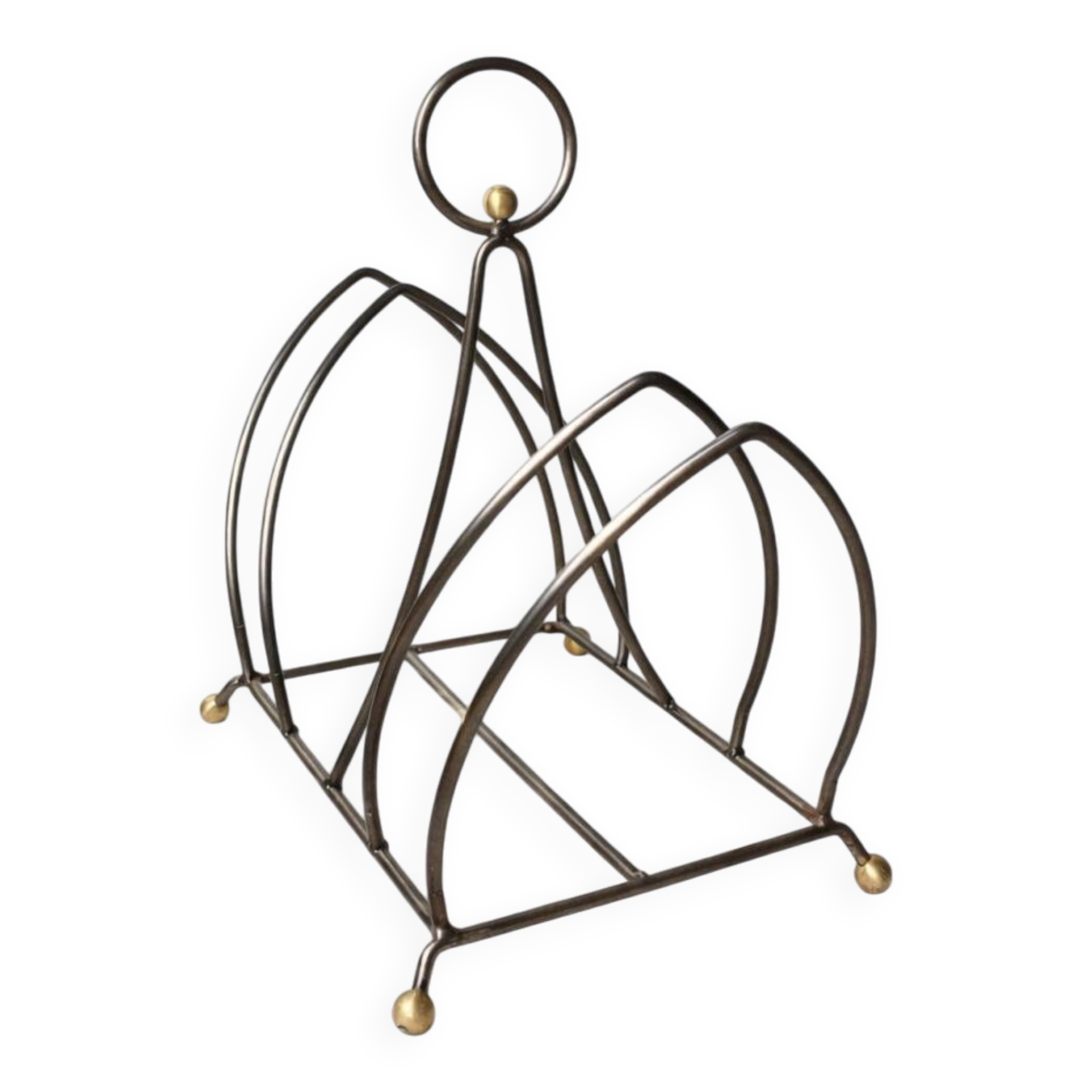 Vintage steel and brass magazine rack – 1980s