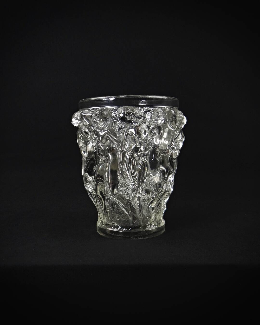 Unsigned Lalique Bacchantes vase in clear crystal, mid-20th century