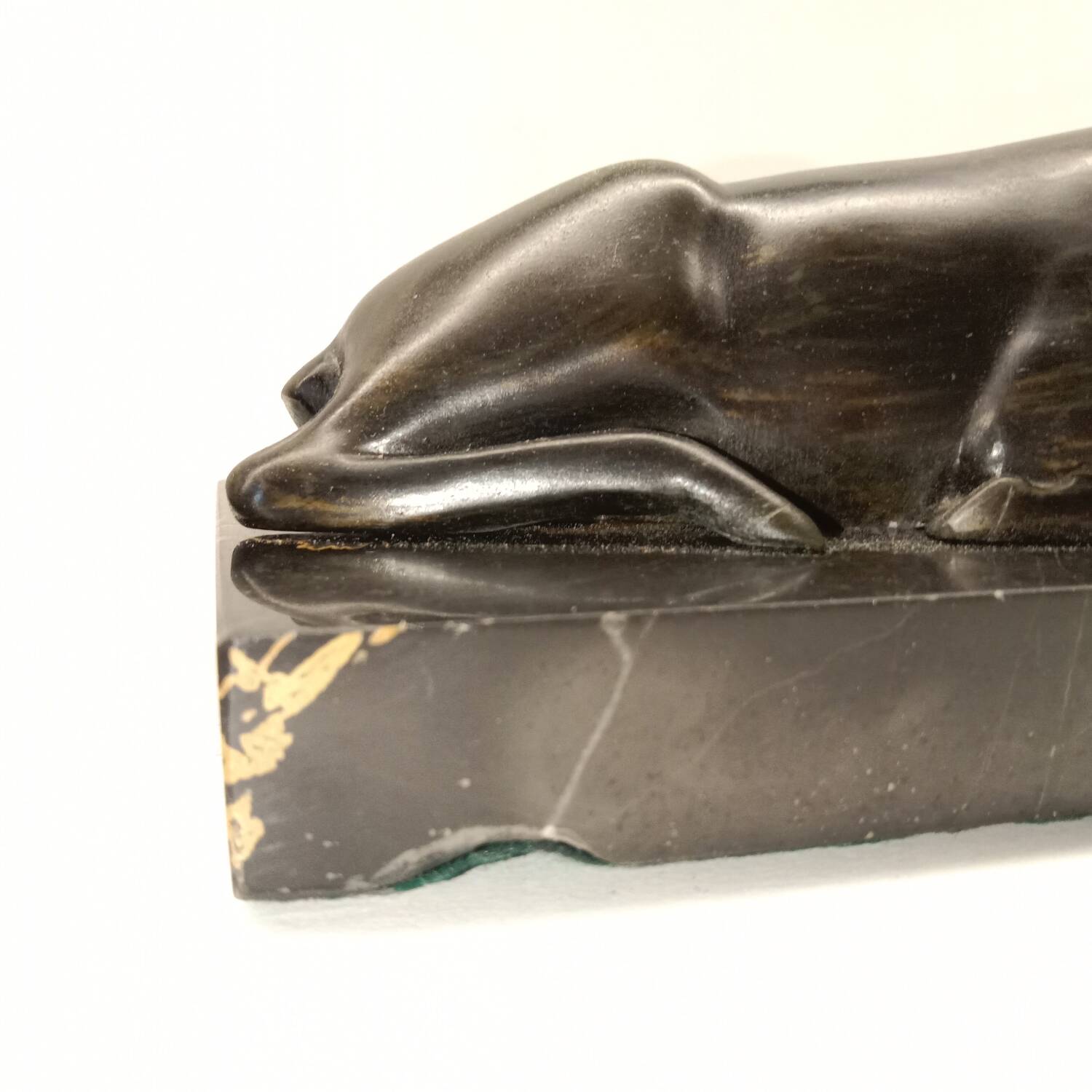 Art Deco Bookends of Doe Lying on Portor Marble
