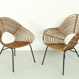 Set of 2 Vintage Rattan Lounge Chairs H. Broekhuizen for Rohé Noordwolde, The Netherlands 1960