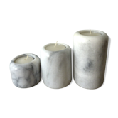 Set of 3 candle holders in white marble and gray of the 1970s