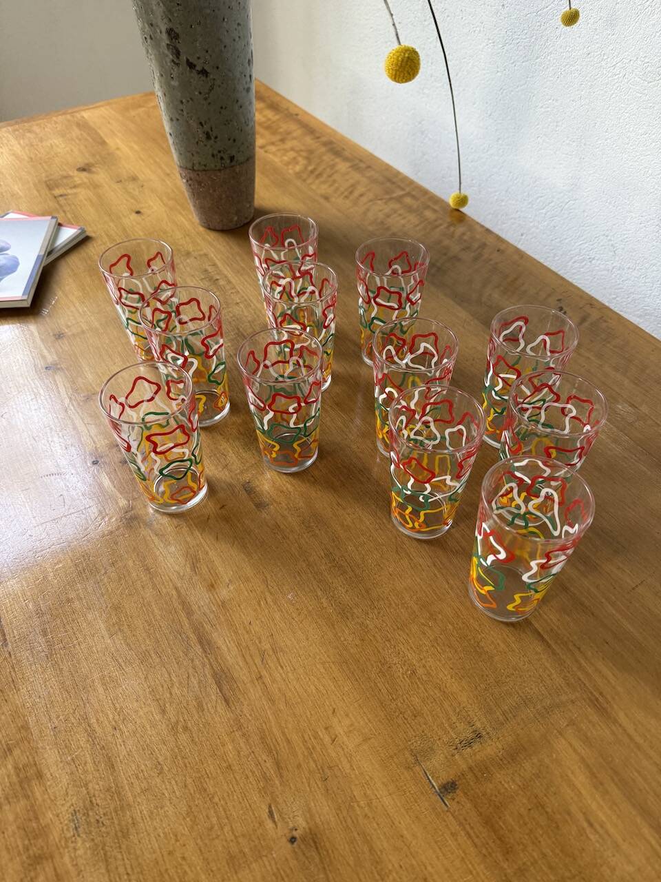 Set of 12 graphic glasses 1970