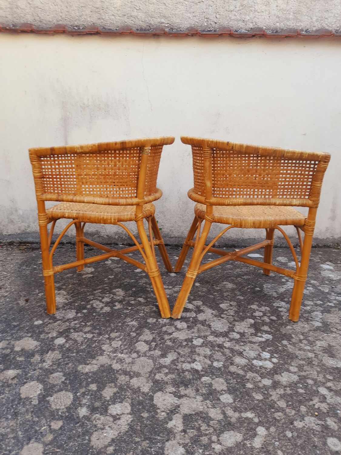 2 vintage cane rattan armchairs