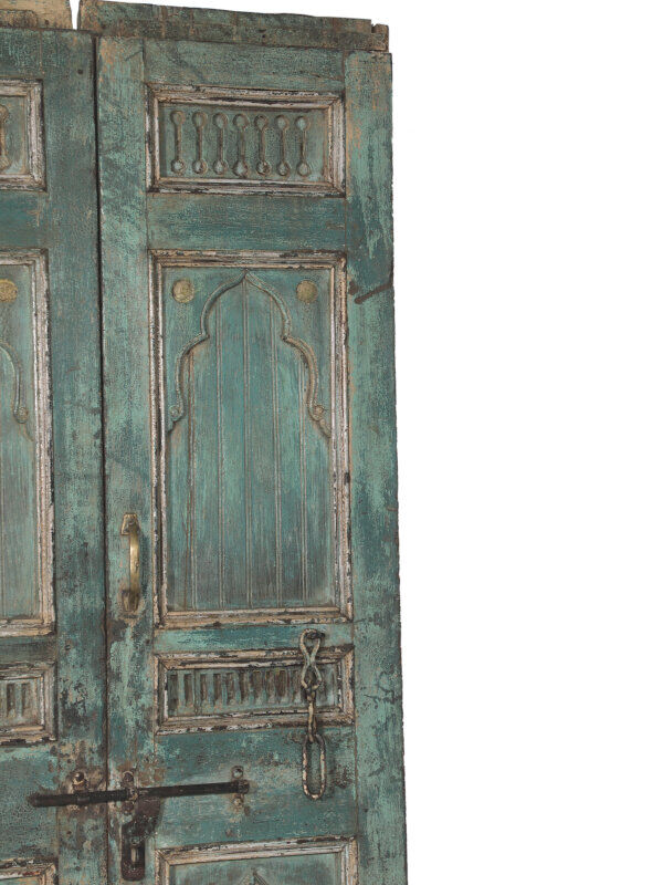 Old indian door green piece and patina of origin 120x20x200cm