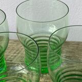 5 vintage green blown glass water glasses