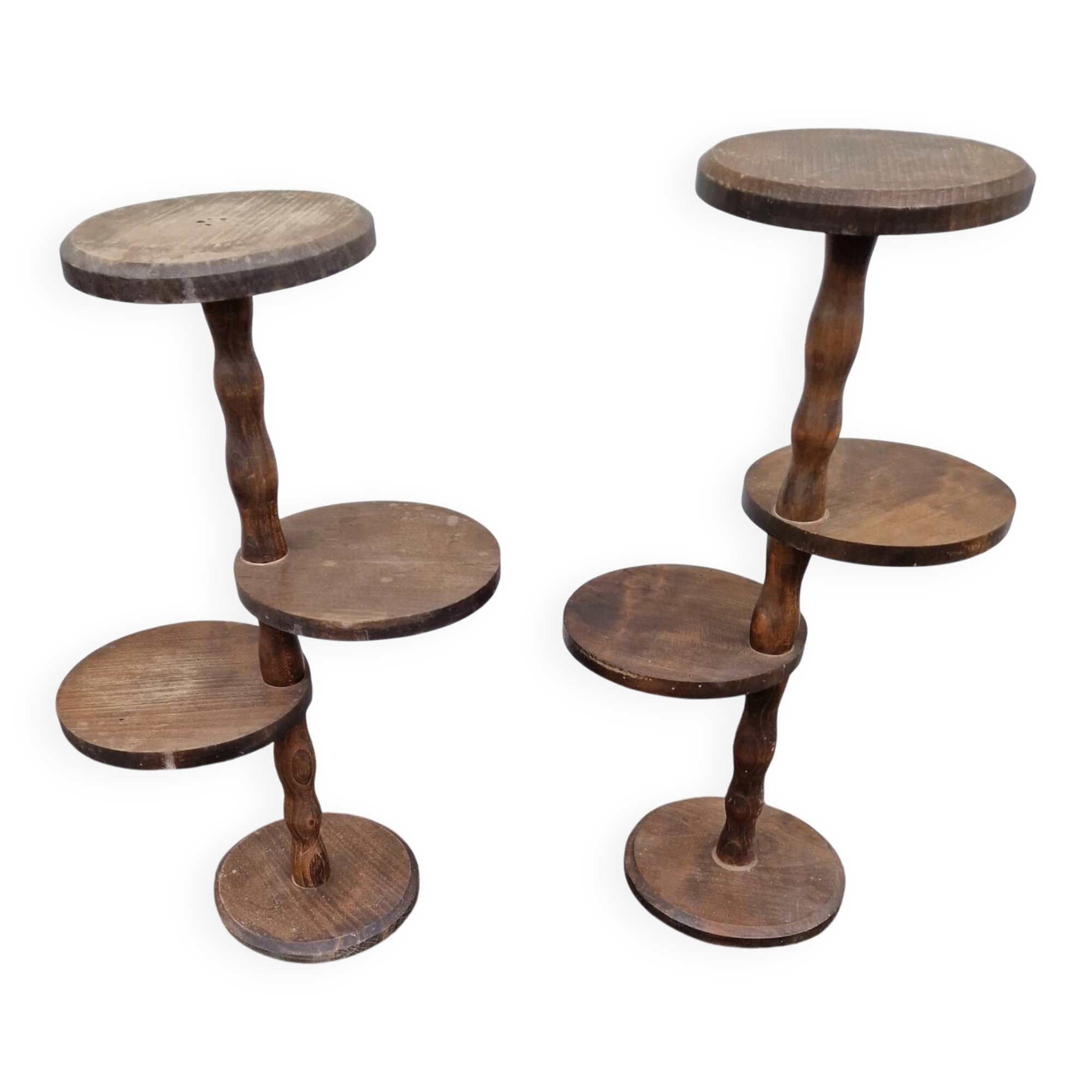 Pair of vintage turned wooden stools