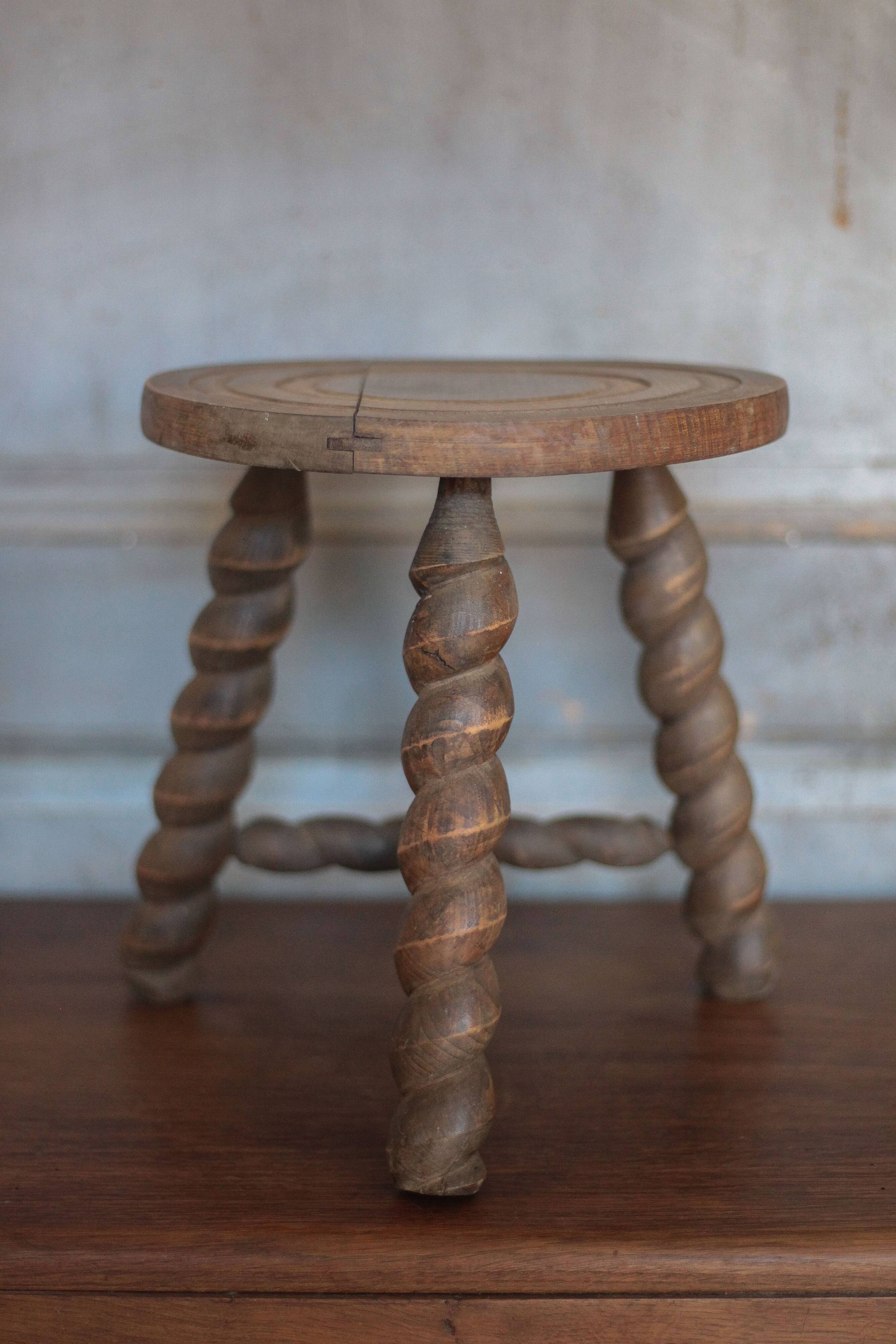 Vintage stool, old wooden stool, tripod stool