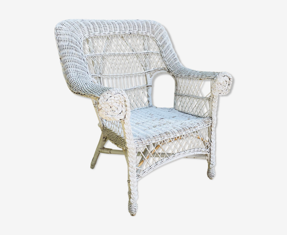 Fauteuil enfant rotin blanc vintage