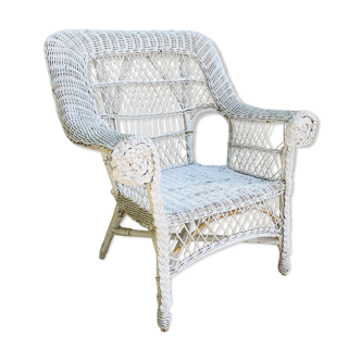 Vintage white rattan children's armchair