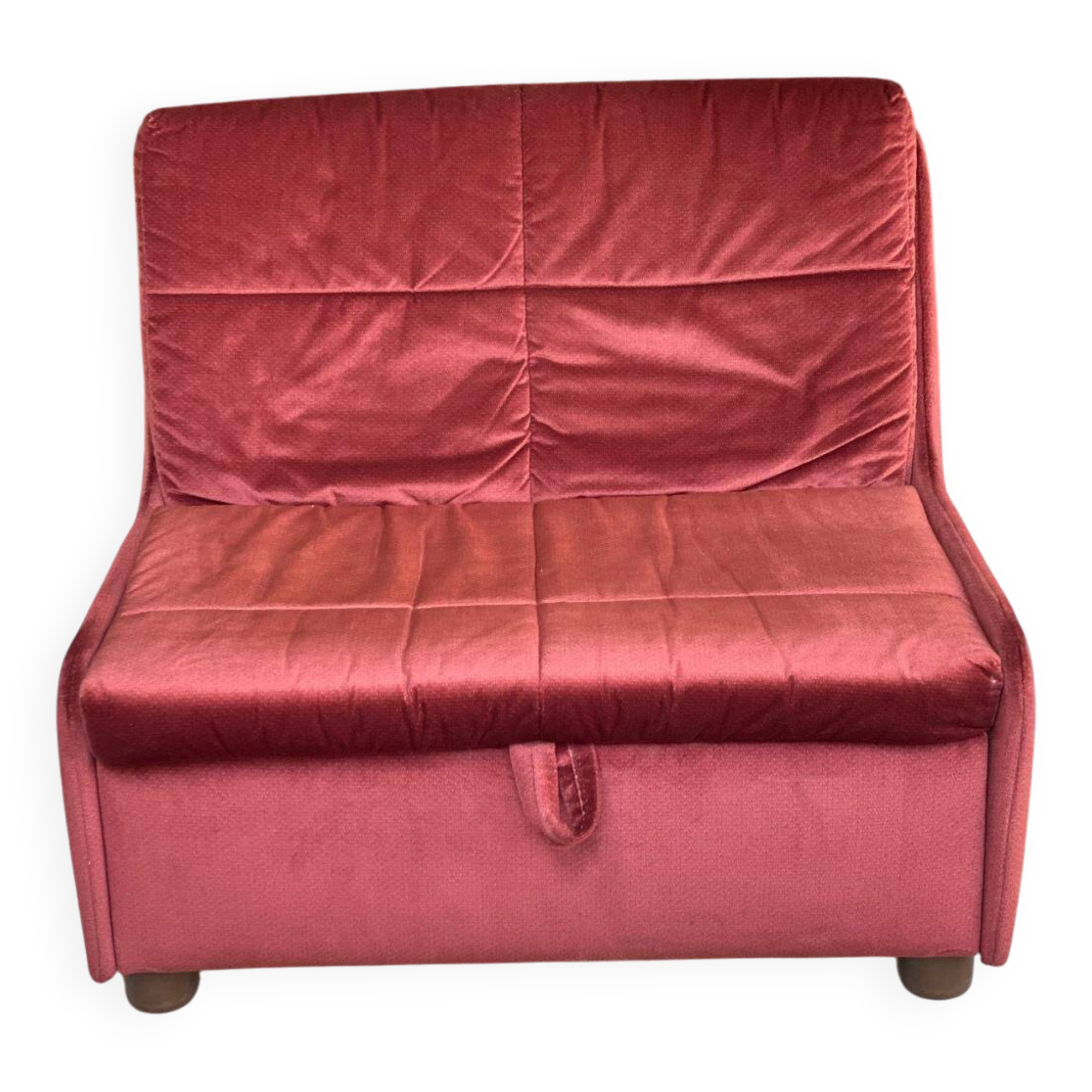Scandinavian convertible sofa bed, 1-seater, in burgundy velvet with polka dots, 1930s