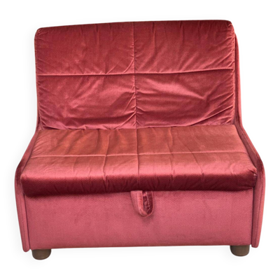Canapé convertible 1 place scandinave en velours bordeaux à pois, 1930
