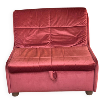Canapé convertible 1 place scandinave en velours bordeaux à pois, 1930