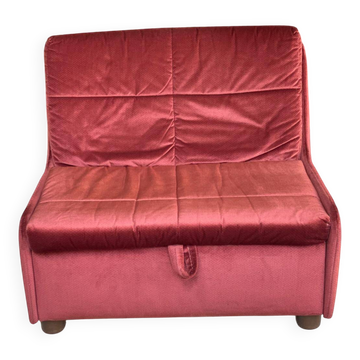 Scandinavian convertible sofa bed, 1-seater, in burgundy velvet with polka dots, 1930s