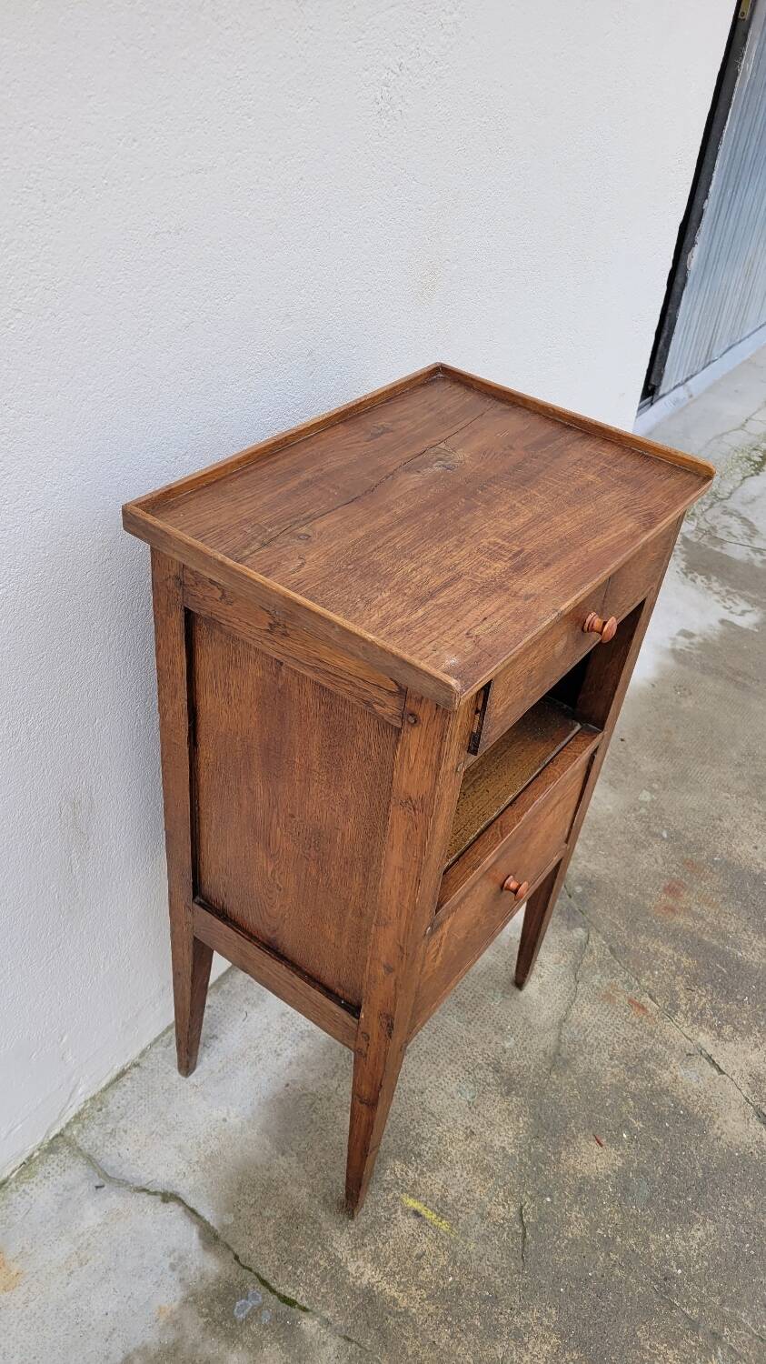 Rustic bedside table in solid oak 2 drawers - 19th