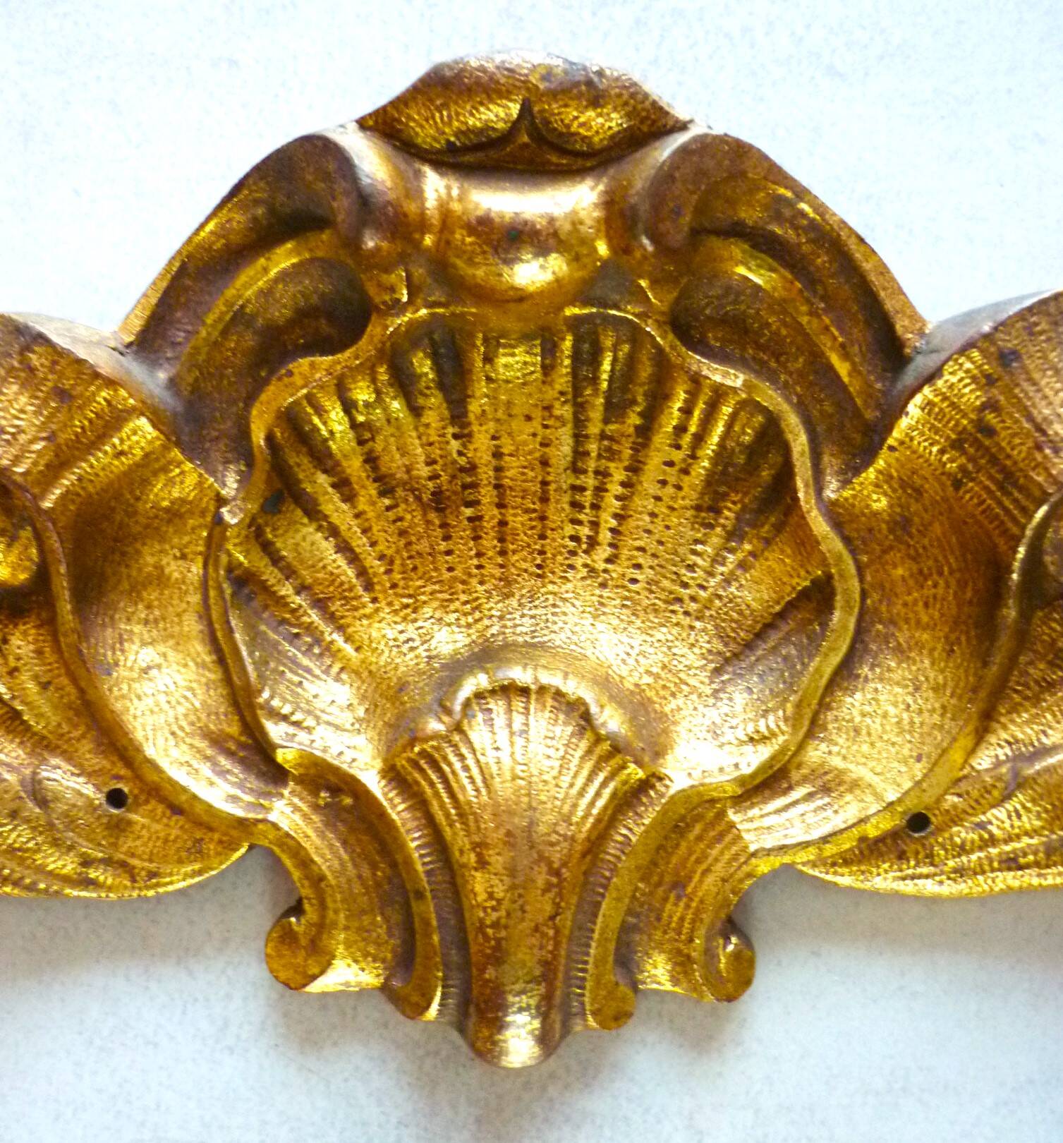 Antique gilt bronze pediment, furniture decoration, mirror, signed JF