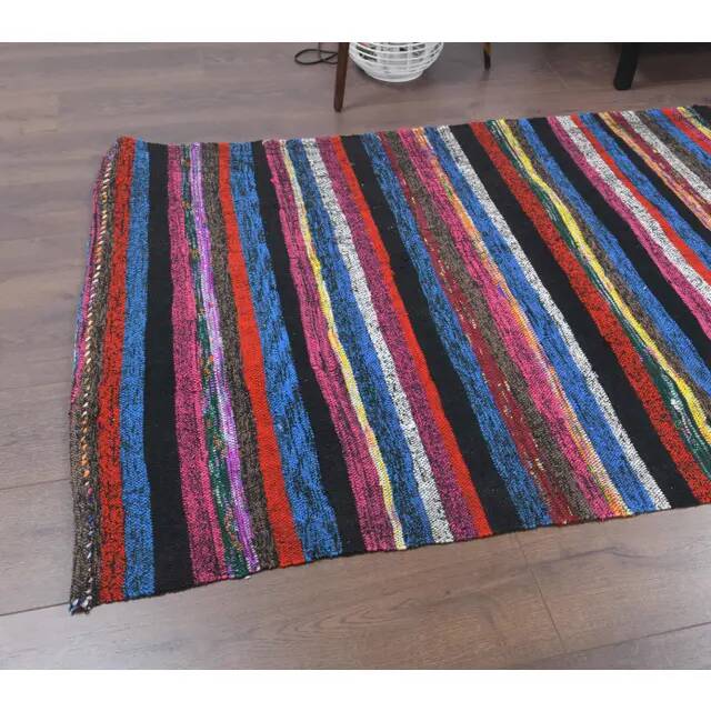 Vintage Turkish Hand-Knotted Wool Cotton Red Kilim Runner Rug 107x336