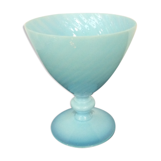 Blue twisted opaline vase