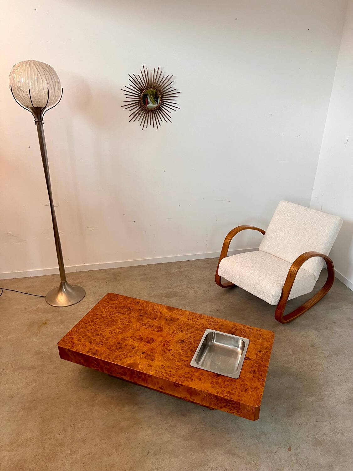 Italian design elm burl coffee table from the 70s Roche Bobois