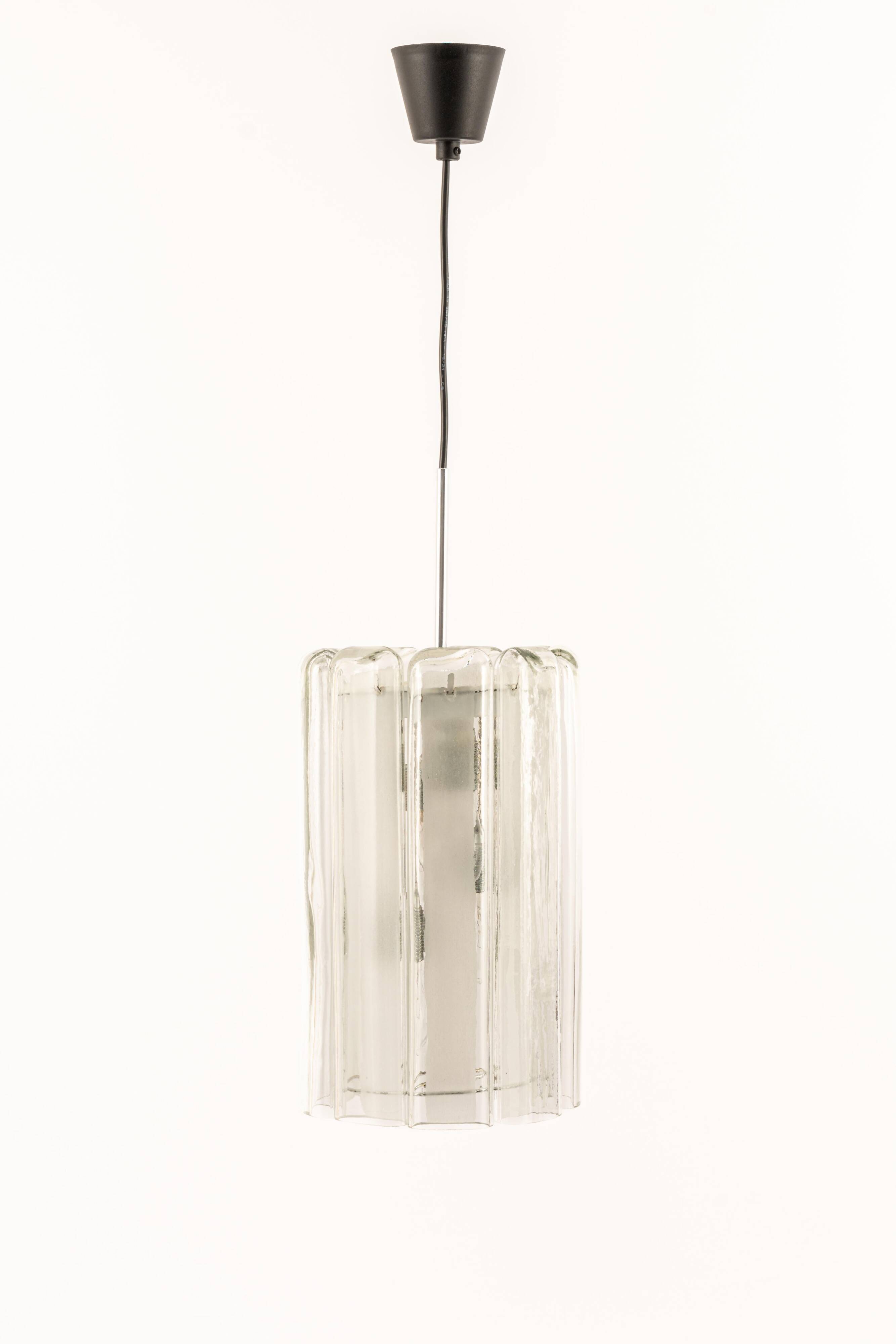 Cylindrical suspension light with crystal glass by Doria, Germany, 1970s.
