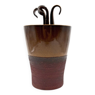 Mid-century Modern style brown artistic ceramic vase, Gabriele Bucci Italy