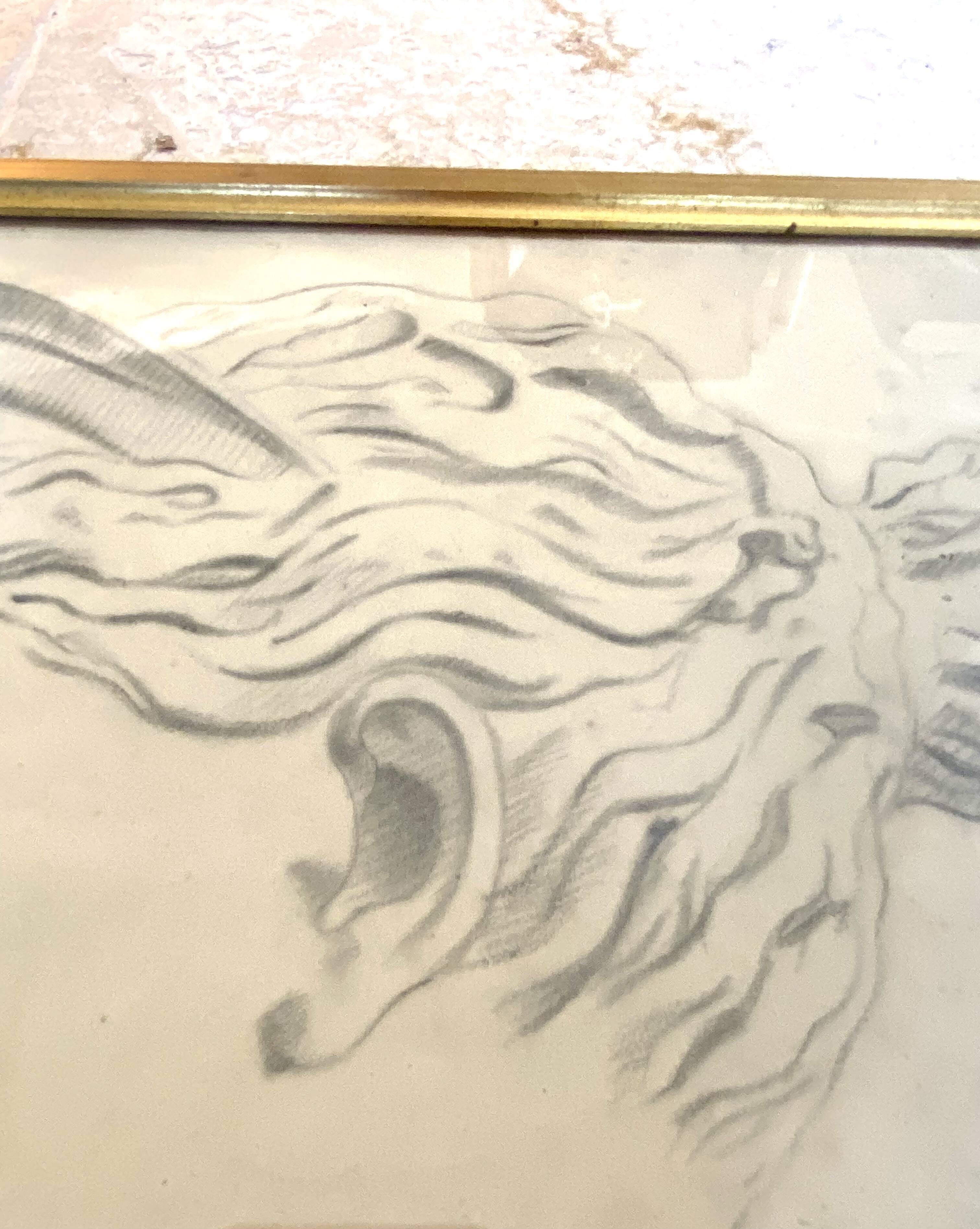 Dessin d’atelier, cadre bois vitré