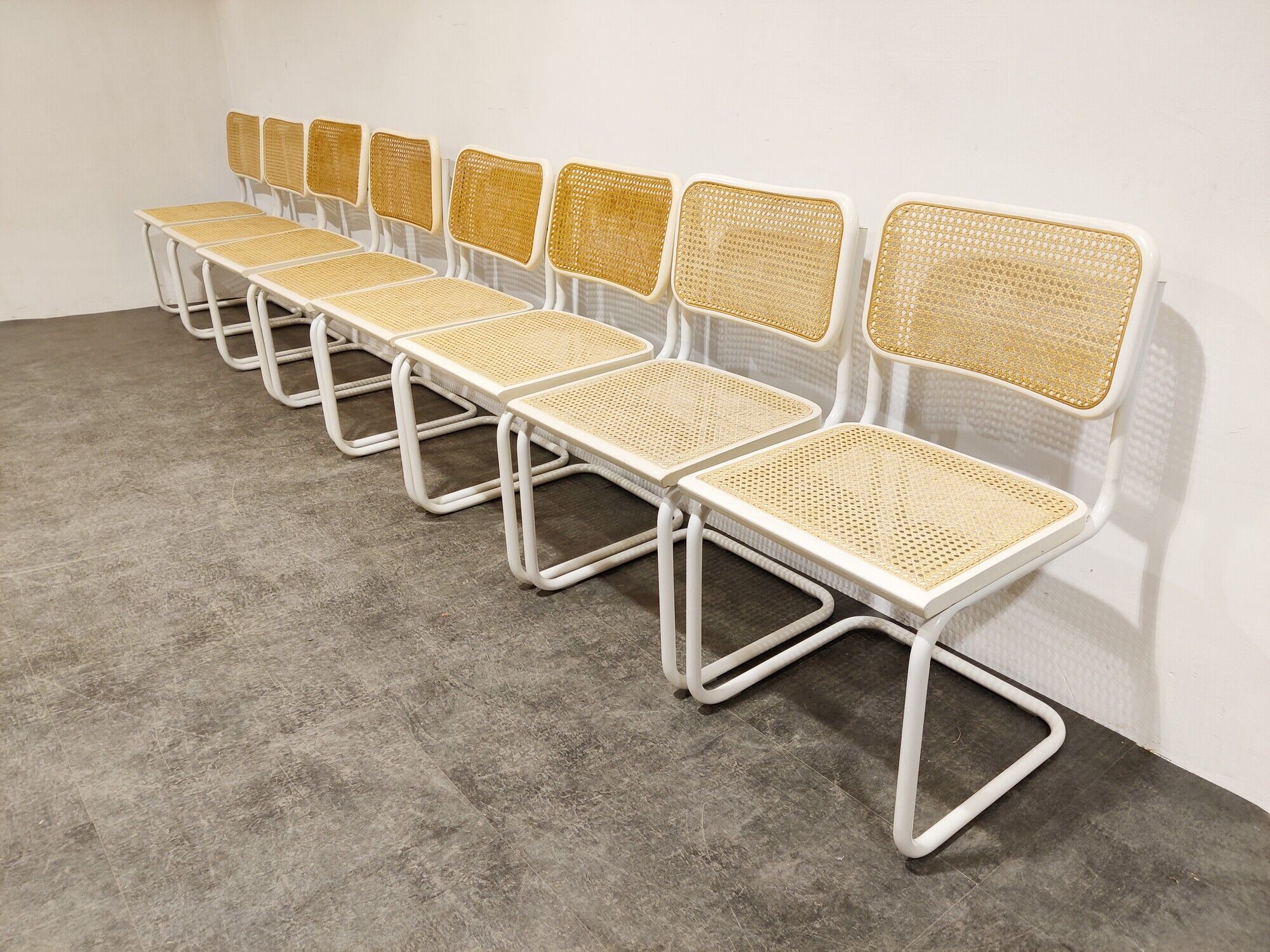 Set of 8 vintage Marcel Breuer Cesca chairs, made in italy, 1970s
