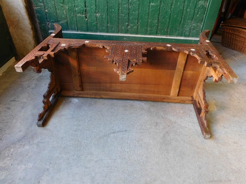 Old syrian wooden bench and mother-of-pearl inlay