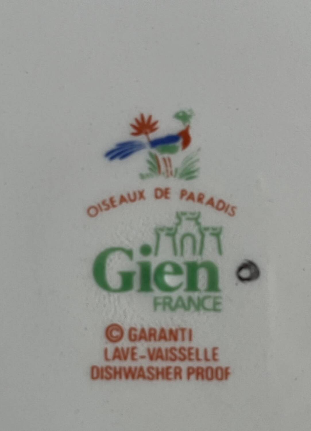Suite de 6 assiettes plates GIEN oiseaux de paradis
