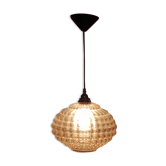 Lampe suspension vintage en verre marron transparent ondulé
