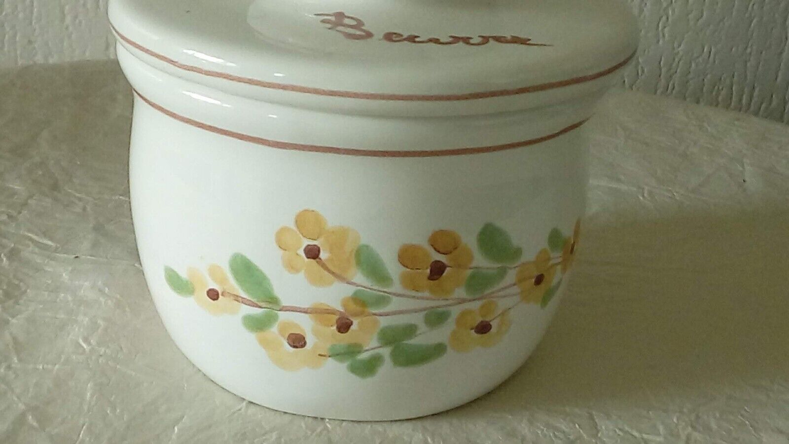 Earthenware water butter dish with vintage Italian floral decor