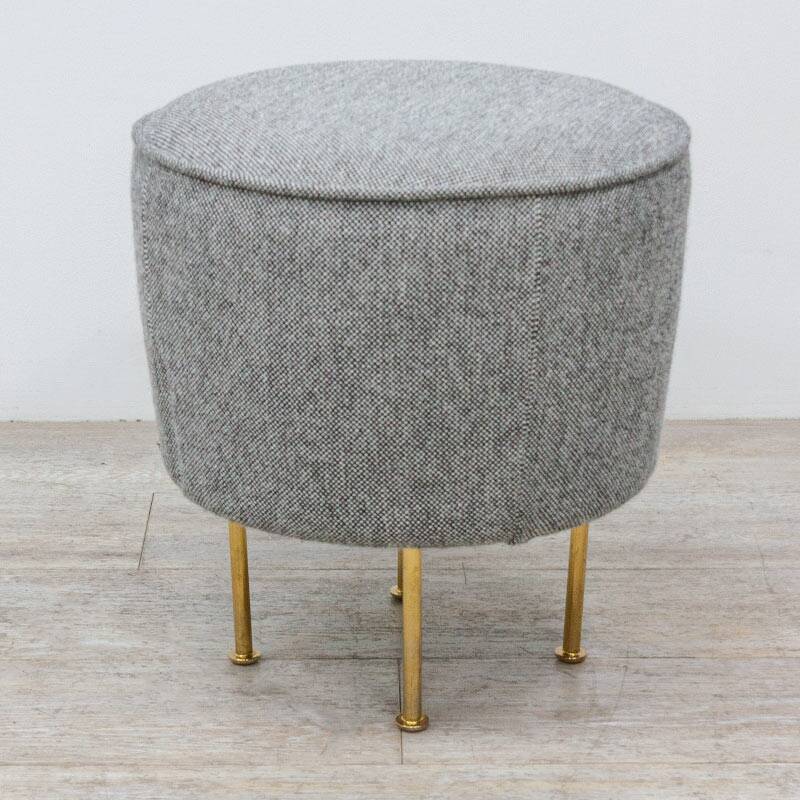 Gubi brand Modern line pouf in gray fabric and brass