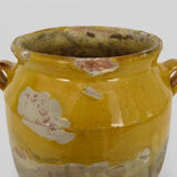 Pot à confit jaune vernissé, sud ouest de la France. Pot de conservation. Pyrénées XIXème