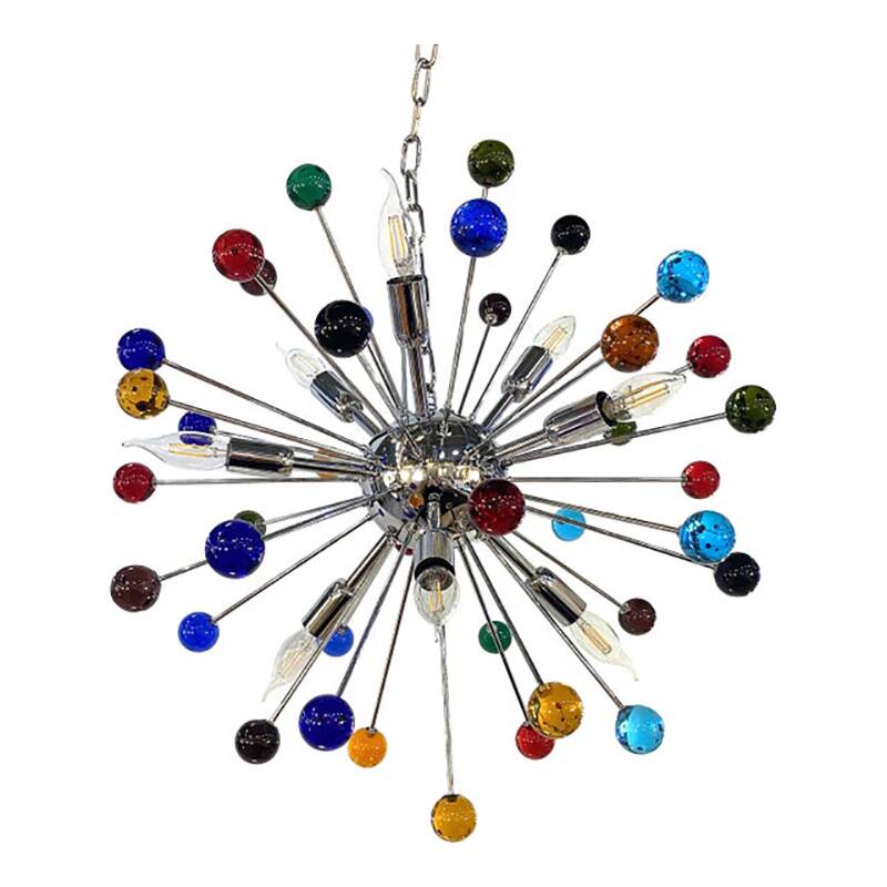 Contemporary Multicolor “Star” Glass Sputnik Gold Chandelier