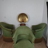 3 fauteuils crapaud en tissu vert