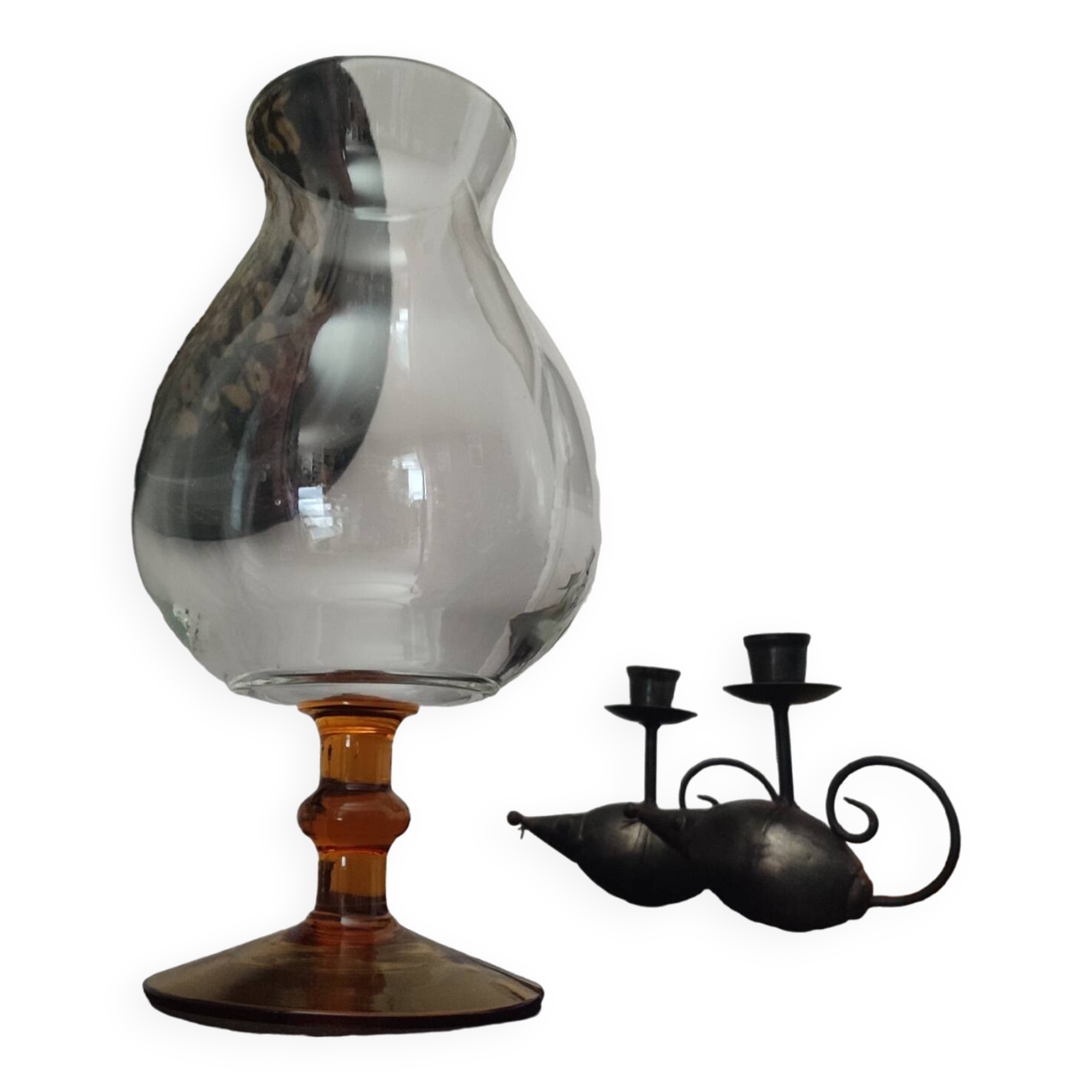 Vintage 70s glass stemmed vase