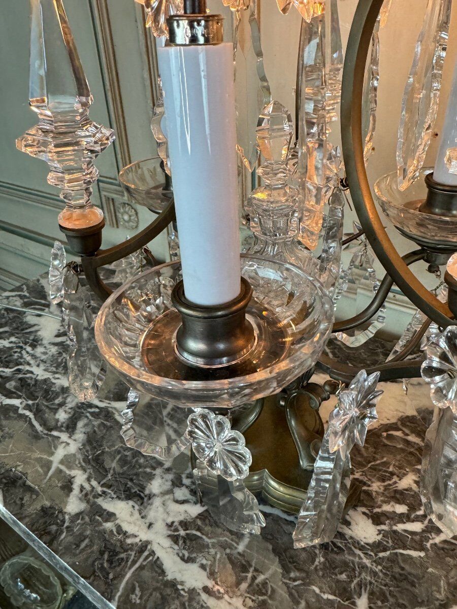 Pair of bronze and cut crystal girandoles circa 1900