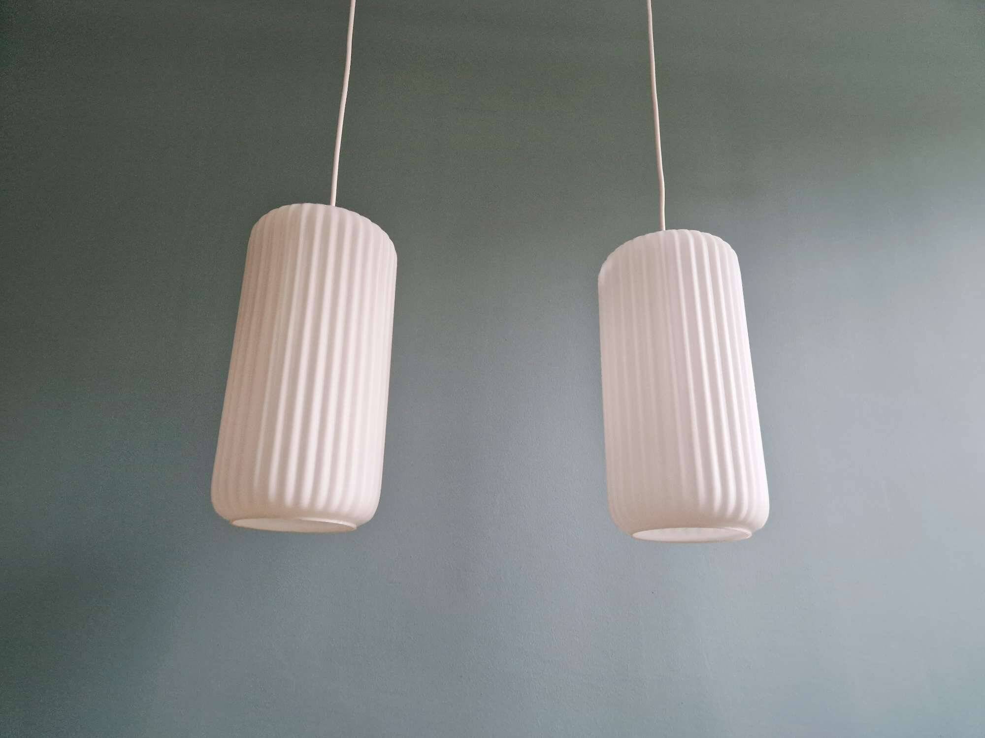 Pair of ribbed white opaline pendants, Philips, 1960s
