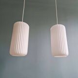 Pair of ribbed white opaline pendants, Philips, 1960s