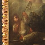 Painting oil on canvas landscape with children from the 18th century