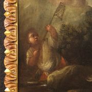Painting oil on canvas landscape with children from the 18th century