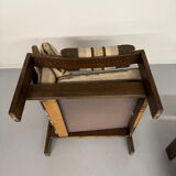 2 vintage 1970s wooden and fabric armchairs