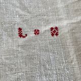 Antique sheet in embroidered hemp linen