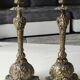 Pair of Antique Flambeaux Candlesticks/Baroque Style, Rocaille. In gilded bronze. 19th century